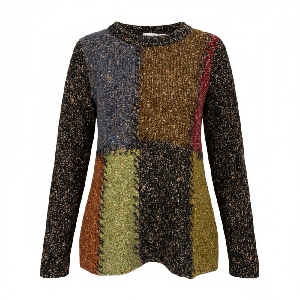 Cato Multicolor Patchwork 90’s Y2K Grunge Knit Sweater Size Small Mock Neck